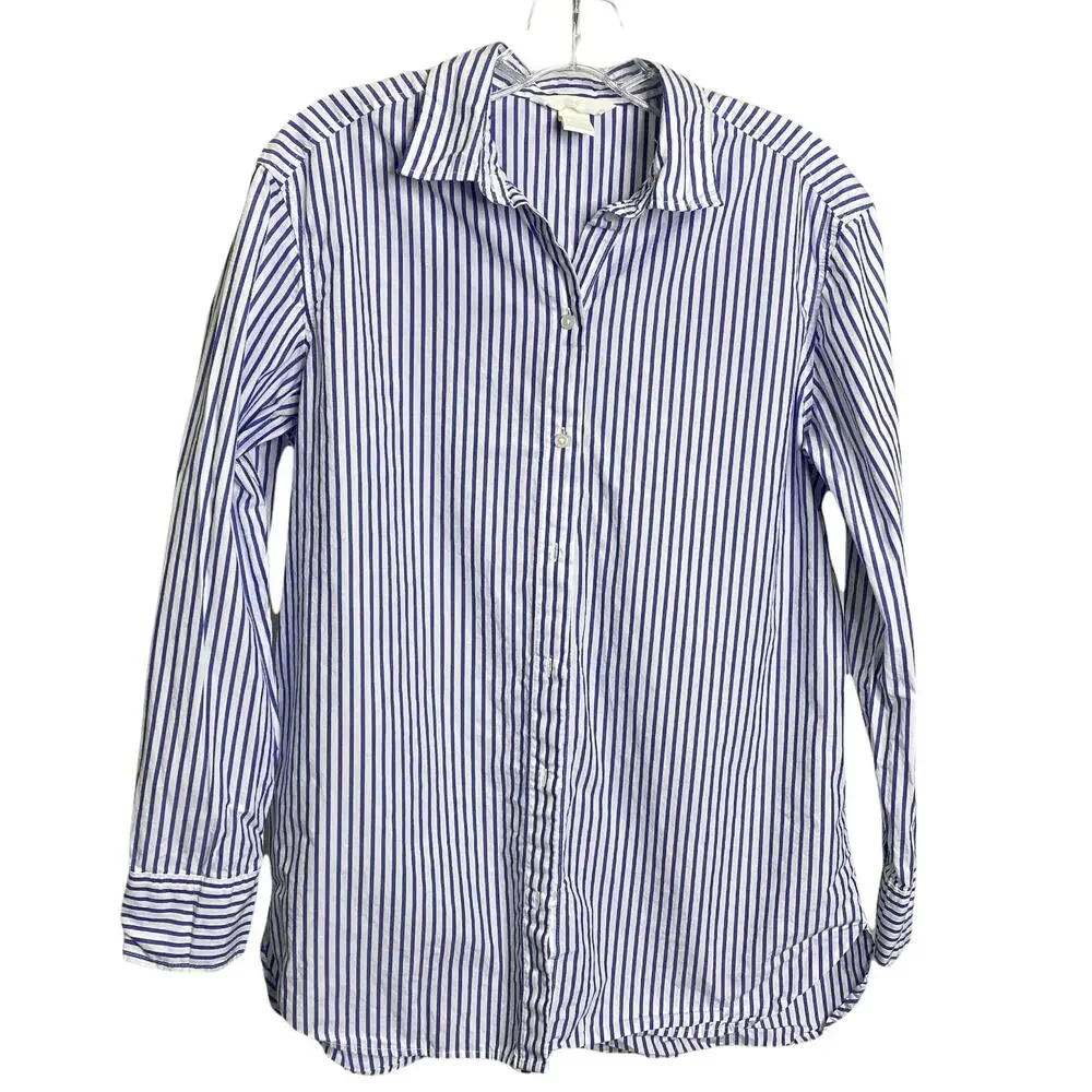 H&M Women's XS Shirt Blouse Blue & White‎ Striped Button Down 100% Cotton